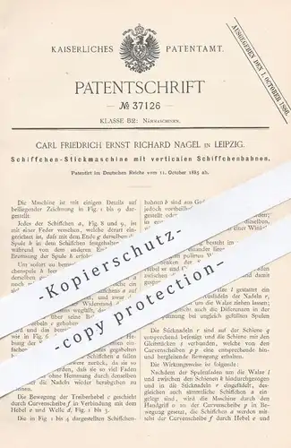 original Patent - Carl Friedrich Ernst Richard Nagel , Leipzig 1885 , Schiffchen - Stickmaschine | Sticken , Nähmaschine