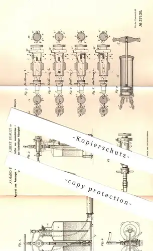 original Patent - Armand Edouard Albert Ruault , Paris  1886 , Sauger für Chirurg , Arzt , Medizin | Aspirator , Spritze