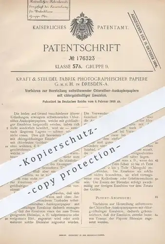 original Patent - Kraft & Steudel Fabrik Photograph. Papiere GmbH , Dresden 1906 , Chlorsilber - Auskopierpapier | Toner