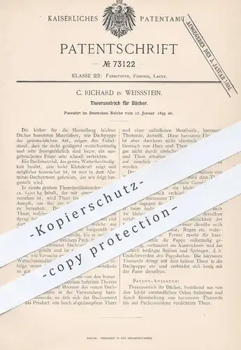 original Patent - C. Richard , Weissstein , 1893 , Teeranstrich für Dächer | Teer - Dach , Dachdecker , Dachpappe , Pech