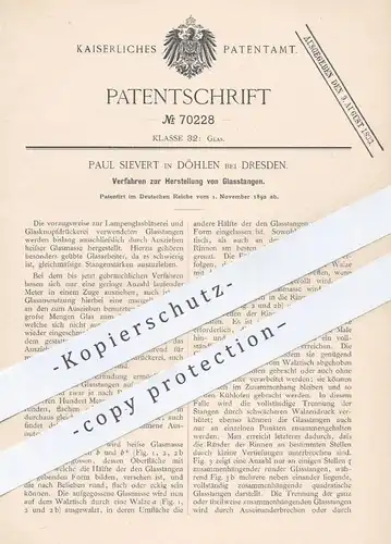 original Patent - Paul Sievert , Döhlen / Dresden , 1892 , Herstellung von Glasstangen | Glas , Gläser , Glasbläser !!