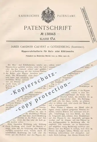 original Patent - James Gardner Calvert , Gothenburg Schweden  1902 , Rippenrohrbatterie zum Heizen o. Kühlen | Batterie