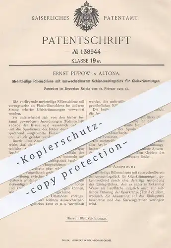 original Patent - Ernst Pippow , Hamburg Altona , 1902 , Rillenschiene mit Schieneneinlage für Gleiskrümmung | Eisenbahn