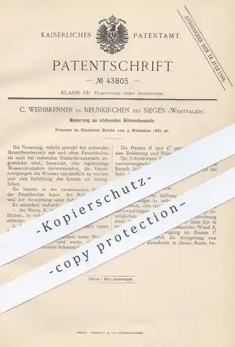 original Patent - C. Weinbrenner , Neunkirchen / Siegen , 1887 , stehende Röhrenkessel | Kessel , Dampfkessel !!
