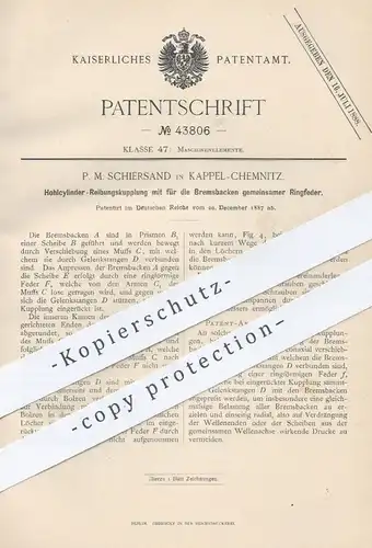 original Patent - P. M. Schiersand , Chemnitz / Kappel , 1887 , Hohlzylinder - Reibungskupplung | Kupplung , Bremsen !!!