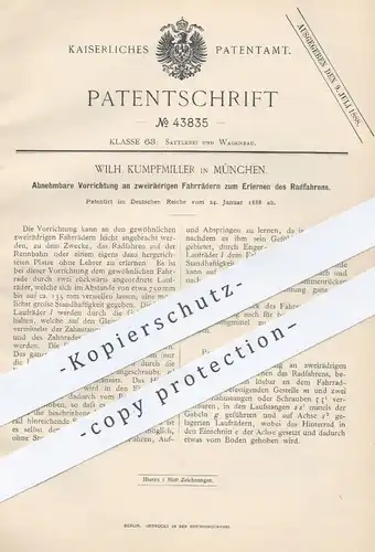 original Patent - Wilh. Kumpfmiller , München , 1888 , Stützräder für Fahrrad , Fahrräder | Rad , Räder , Zweirad !!