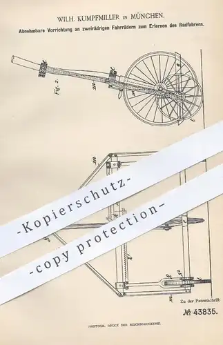 original Patent - Wilh. Kumpfmiller , München , 1888 , Stützräder für Fahrrad , Fahrräder | Rad , Räder , Zweirad !!