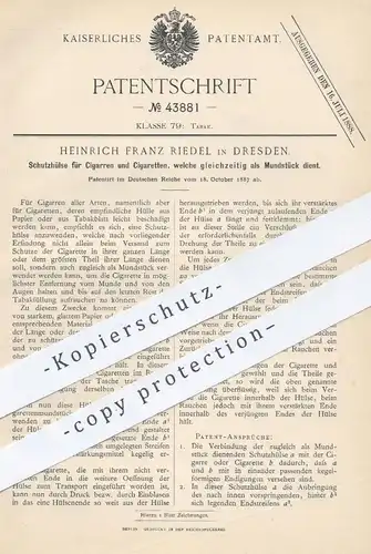 original Patent - Heinrich Franz Riedel , Dresden , 1887 , Schutzhülse u. Mundstück für Zigarren u. Zigaretten | Tabak !