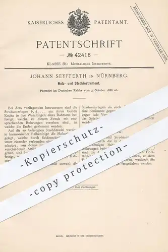 original Patent - Johann Seyfferth , Nürnberg , 1886 , Holzinstrument , Strohinstrument | Musikinstrument , Musik !!!