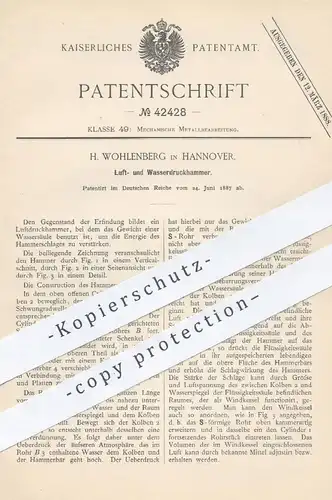 original Patent - H. Wohlenberg , Hannover  , 1887 , Luftdruckhammer , Wasserdruckhammer | Druckhammer , Hammer !!