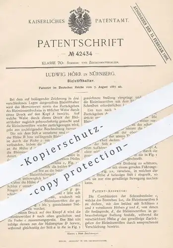 original Patent - Ludwig Hörr , Nürnberg , 1887 , Bleistifthalter | Bleistift , Stifthalter , Stift , Füllhalter  Füller