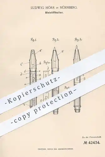 original Patent - Ludwig Hörr , Nürnberg , 1887 , Bleistifthalter | Bleistift , Stifthalter , Stift , Füllhalter  Füller