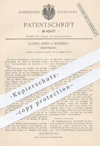 original Patent - Ludwig Hörr , Nürnberg , 1887 , Bleistifthalter | Bleistift , Stifthalter , Stift , Füllhalter  Füller