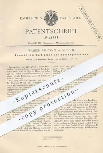 original Patent - Wilhelm Brückner , Dresden , 1888 , Hartlöten der Sägeblätter | Bandsäge , Säge , Metall , Löten !!