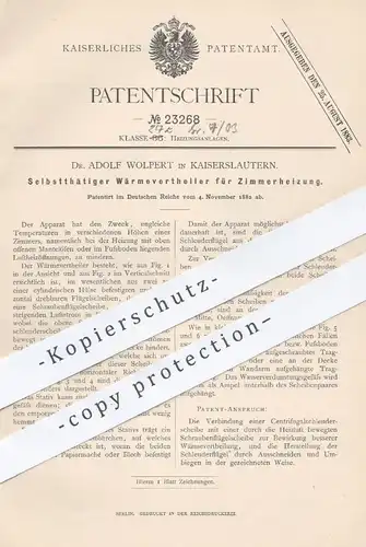 original Patent - Dr. Adolf Wolpert , Kaiserslautern 1882 , Wärmeverteiler für Zimmerheizung | Fußboden - Heizung | Ofen