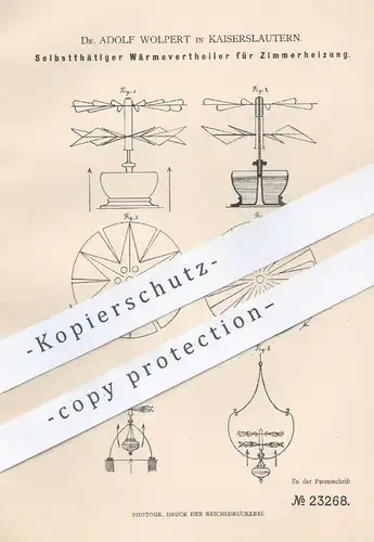 original Patent - Dr. Adolf Wolpert , Kaiserslautern 1882 , Wärmeverteiler für Zimmerheizung | Fußboden - Heizung | Ofen