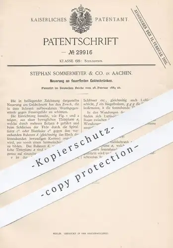 original Patent - Stephan Sommermeyer & Co. , Aachen , 1884 , feuerfester Geldschrank | Geld - Tresor , Safe !!