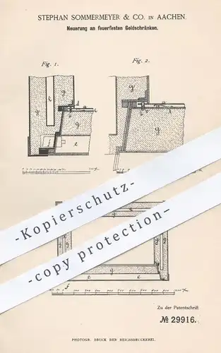 original Patent - Stephan Sommermeyer & Co. , Aachen , 1884 , feuerfester Geldschrank | Geld - Tresor , Safe !!