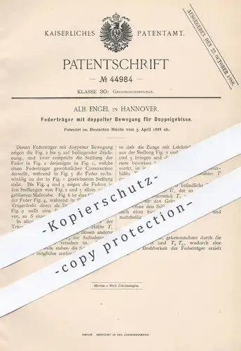 original Patent - Alb. Engel , Hannover , 1888 , Federträger für Doppelgebisse | Gebiss , Zahn , Zähne , Zahnarzt
