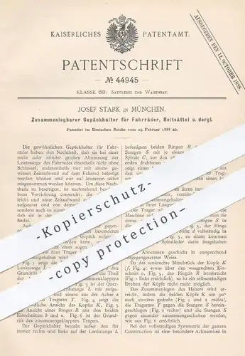original Patent - Josef Stark , München , 1888 , Gepäckhalter für Fahrrad , Reitsattel | Fahrräder , Sattel , Reiten