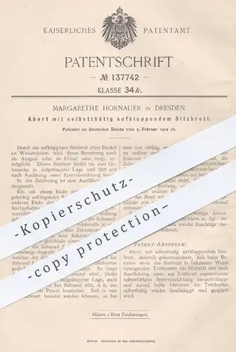 oroginal Patent - Margarethe Hornauer , Dresden , 1902 , Abort mit aufklappendem Sitzbrett | Toilette , WC , Kloset !!!