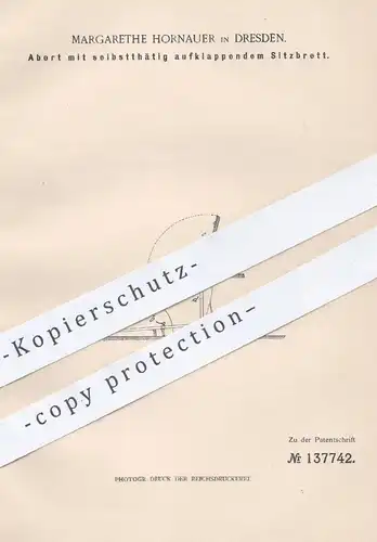 oroginal Patent - Margarethe Hornauer , Dresden , 1902 , Abort mit aufklappendem Sitzbrett | Toilette , WC , Kloset !!!