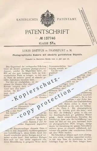 oroginal Patent - Louis Dreyfus , Frankfurt / Main  , 1901 , Foto - Kamera mit abwärts gerichtetem Objektiv | Fotograf !