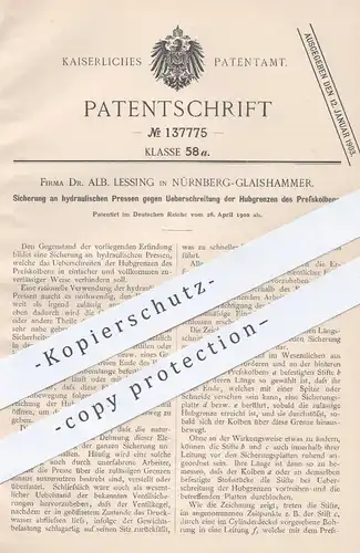 oroginal Patent - Dr. Alb. Lessing , Nürnberg / Glaishammer , 1902 , hydraulische Presse | Pressen , Hydraulik , Kolben