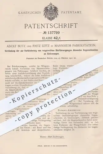 oroginal Patent - Adolf Butz u. Fritz Leitz , Mannheim Fabrikstation , Gegenschneiden an Gleiswaagen | Waage , Waagen !