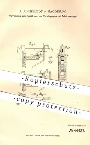 oroginal Patent - A. Jungeboldt , Magdeburg , 1888 , Zählwerk an Brückenwaagen | Waage , Waagen , Wiegen , Gewicht !!