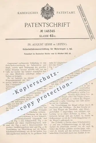 oroginal Patent - Fr. August Lesse , Leipzig , 1902 , Sicherheitsbremse für Motorwagen | Bremse , Automobil , Auto !!!