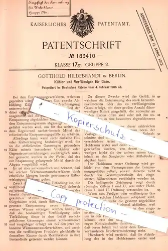 original Patent - Gotthold Hildenbrandt in Berlin , 1906 , Kühler und Verflüssiger für Gase !!!