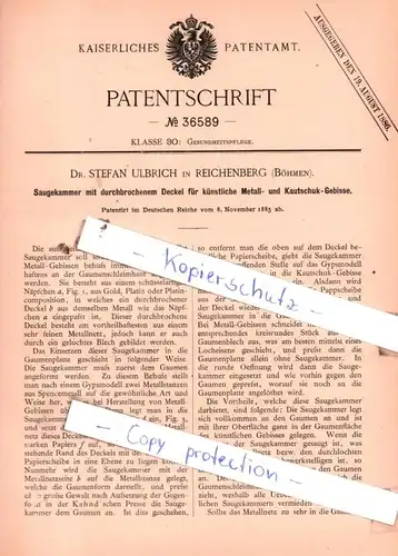 original Patent - Dr. Stefan Ulbrich in Reichenberg , Böhmen , 1885 , Gesundheitspflege !!!