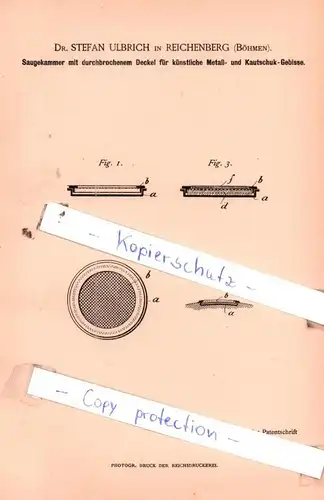 original Patent - Dr. Stefan Ulbrich in Reichenberg , Böhmen , 1885 , Gesundheitspflege !!!