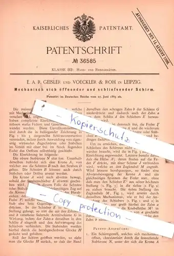 original Patent - E. A. R. Geisler und Voeckler & Roh in Leipzig , 1885 , Hand- und Reisegeräthe !!!