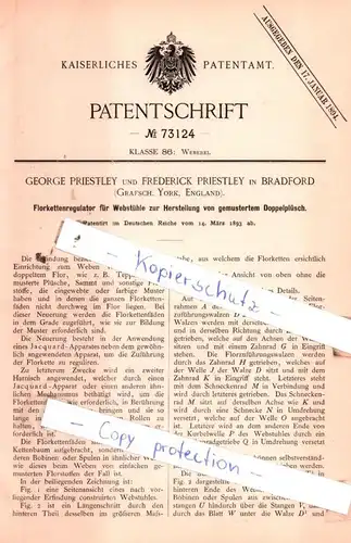 original Patent - George und Frederick Priestley in Bradford , England , 1893 , Weberei !!!