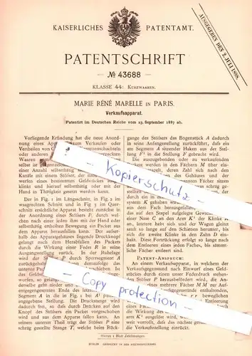 original Patent - Marie Rènè Marelle in Paris , 1887 ,  Verkaufsapparat !!!