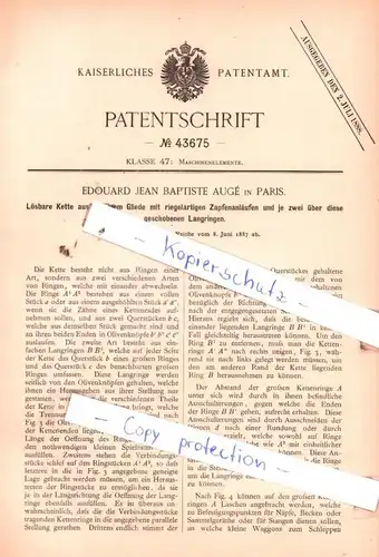 original Patent -  Edouard Jean Baptiste Augè in Paris , 1887 , Maschinenelemente !!!