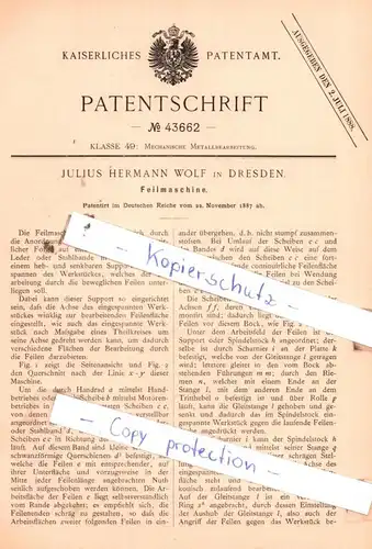 original Patent - Julius Hermann Wolf in Dresden , 1887 , Feilmaschine !!!