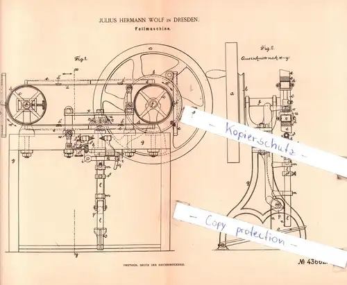 original Patent - Julius Hermann Wolf in Dresden , 1887 , Feilmaschine !!!