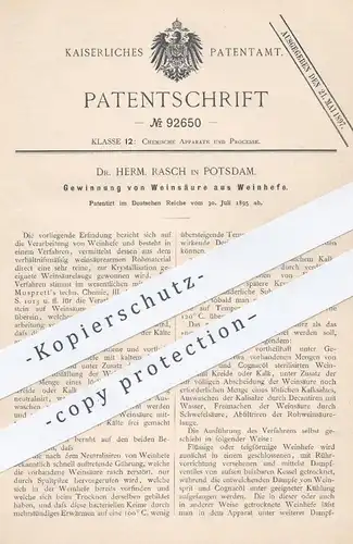original Patent - Dr. Herm. Rasch , Potsdam , 1895 , Gewinnung von Weinsäure aus Weinhefe | Wein , Hefe , Chemie !!!