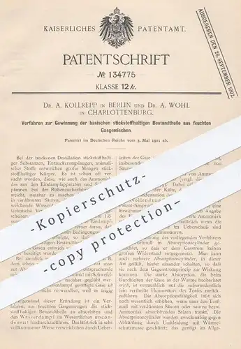 original Patent - Dr. A. Kollrepp , Dr. A. Wohl , Berlin , 1901 , basisch stickstoffhaltige Stoffe aus Gasgemisch | Gas