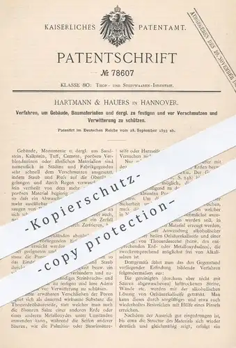 original Patent - Hartmann & Hauers , Hannover , 1893 , Schutz der Gebäude und Baumaterialien vor Verwitterung !!!
