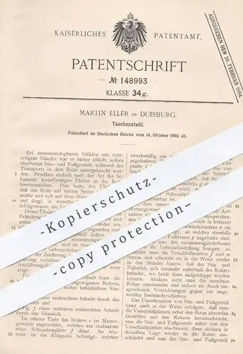original Patent - Martin Eller , Duisberg , 1902 , Taschenstuhl | Klappstuhl , Stuhl , Stühle , Camping , Hocker !!!