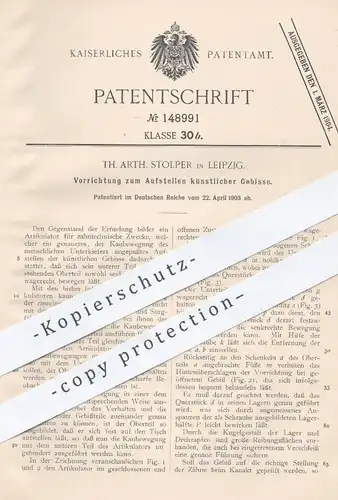 original Patent - Th. Arth. Stolper , Leipzig , 1903 , Aufstellen künstlicher Gebisse | Gebiss , Zahn , Zähne , Zahnarzt