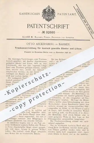 original Patent - Otto Aeckersberg , Barmen , 1896 , Trockenvorrichtung für konisch gewebte Bänder u. Litzen | Appretur