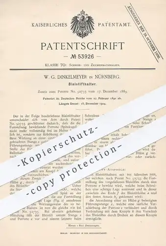 original Patent - W. G. Dinkelmeyer , Nürnberg , 1890 , Bleistifthalter | Bleistift , Feder , Schreibfeder , Füllhalter