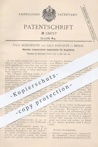 original Patent - Paul Schroedter / Salo Radlauer , Berlin 1901 , Lampenzylinder für Gasglühlicht | Gas - Lampe | Licht