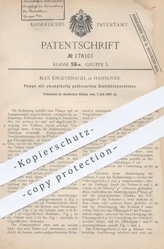 original Patent - Max Knoevennagel , Hannover , 1905 , Pumpe mit gesteuertem Einlassdrehschieber | Pumpen , Kolben !!