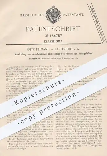original Patent - Fritz Reimann , Landsberg , 1901 , desinfizierende Reinigung der Tassen , Gläser , Trinkgefäße !!